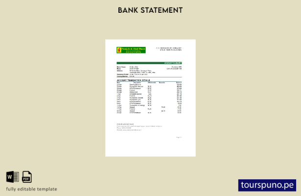 listo para imprimir plantilla de Excel de extracto bancario de India Punjab y Si