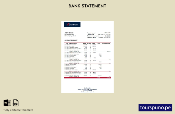 listo para imprimir plantilla de Excel de extracto bancario de Islandia Landsban