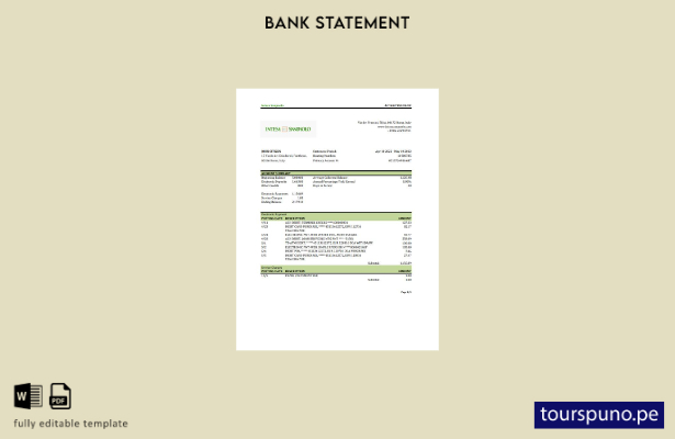 listo para imprimir plantilla de Excel de extracto bancario de Italia Intesa San