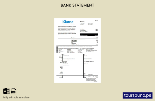 listo para imprimir plantilla de Excel de extracto bancario de Klarna de Finland