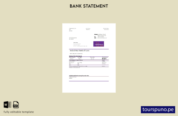 listo para imprimir plantilla de Excel de extracto bancario de Laos Indochina