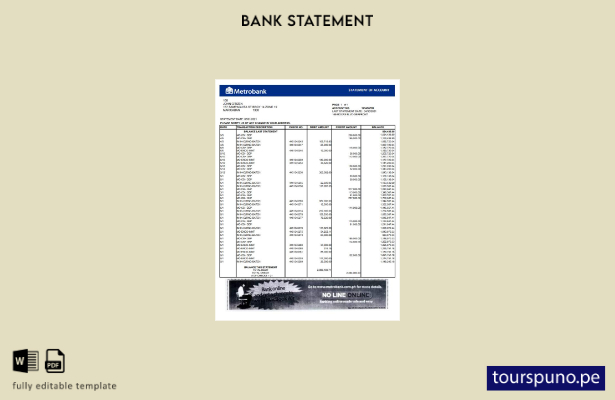 listo para imprimir plantilla de Excel de extracto bancario de Metrobank del Rei