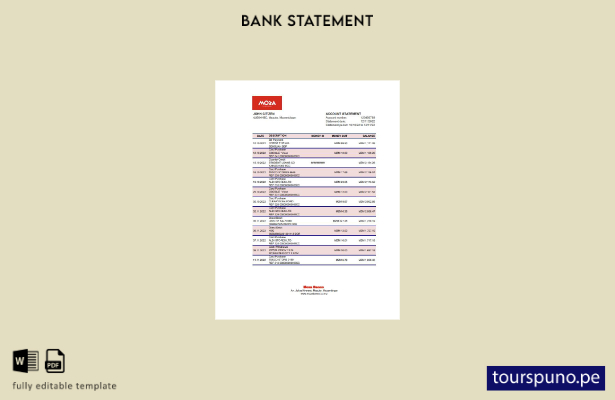 listo para imprimir plantilla de Excel de extracto bancario de Mozambique Moza
