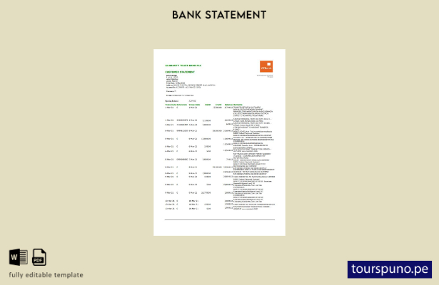 listo para imprimir plantilla de Excel de extracto bancario de Nigeria GTBank