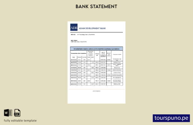 listo para imprimir plantilla de Excel de extracto bancario de Palau ADB