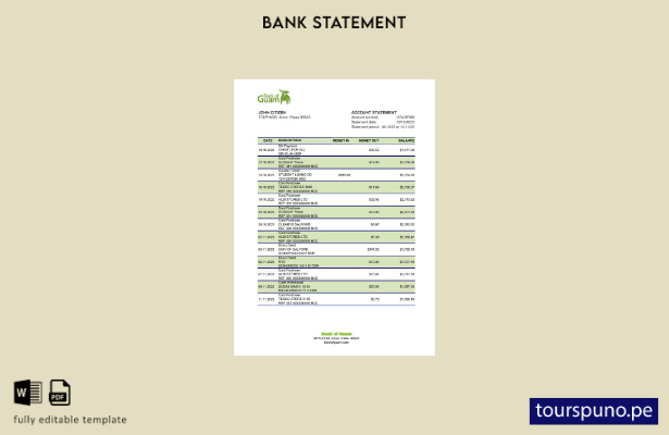 listo para imprimir plantilla de Excel de extracto bancario de Palau Bank of Gua