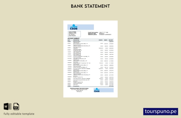 listo para imprimir plantilla de Excel de extracto bancario de República Checa Č