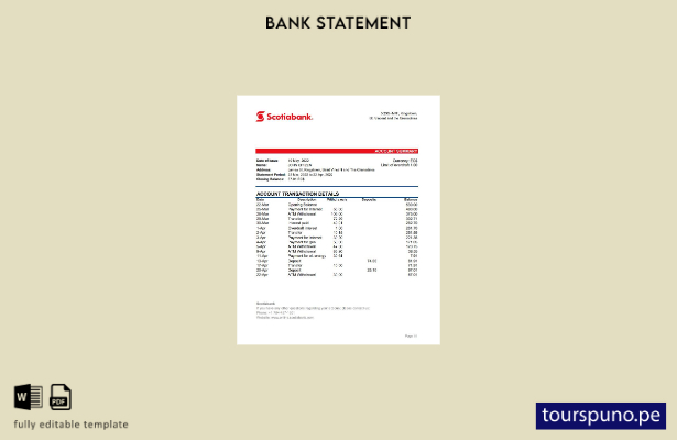 listo para imprimir plantilla de Excel de extracto bancario de Scotiabank de S 1