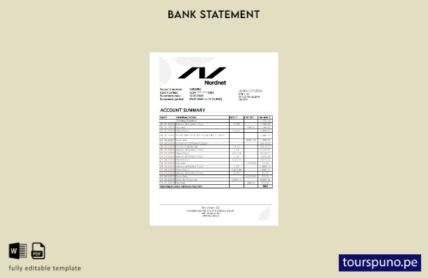 listo para imprimir plantilla de Excel de extracto bancario de Suecia Nordnet AB