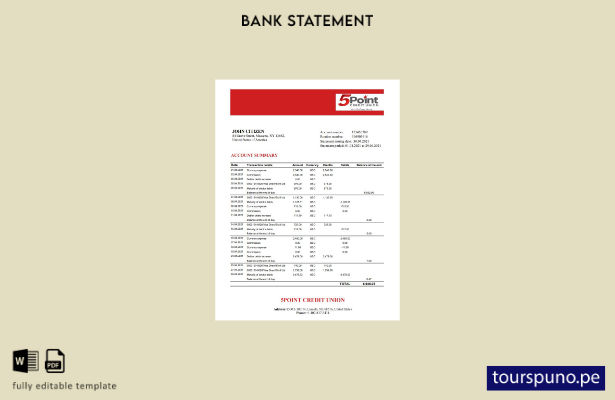 listo para imprimir plantilla de Excel de extracto bancario de Texas Point de EE