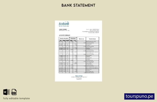 listo para imprimir plantilla de Excel de extracto bancario de Togo Ecobank