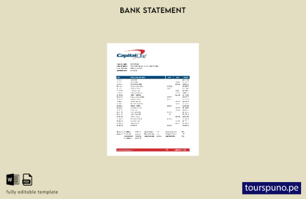 listo para imprimir plantilla de Excel de extracto bancario de USA Capital One