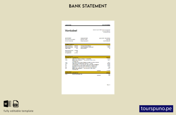 listo para imprimir plantilla de Excel de extracto bancario de Vontobel en Suiza