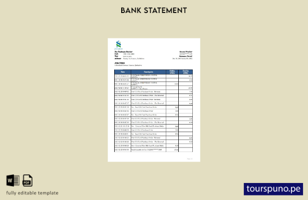 listo para imprimir plantilla de Excel de extracto bancario de Zimbabwe Standard