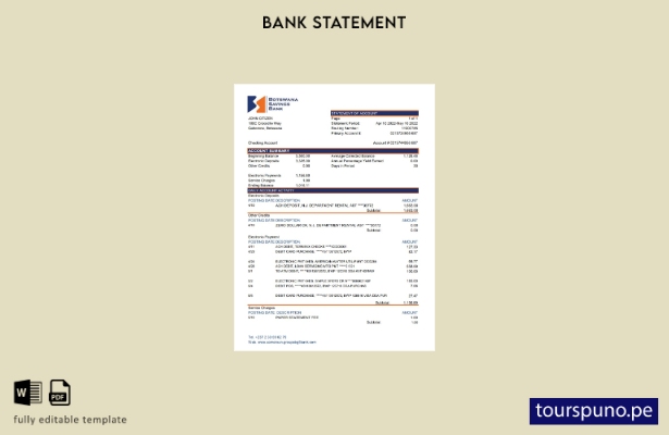 listo para imprimir plantilla de Excel de extracto bancario de ahorros de Botswa