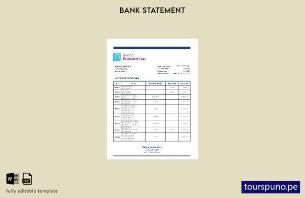 listo para imprimir plantilla de Excel de extracto bancario del Banco Ecenomico