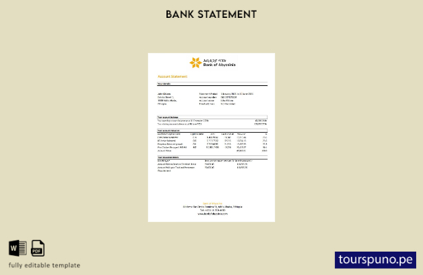 listo para imprimir plantilla de Excel de extracto bancario del Banco de Abisini