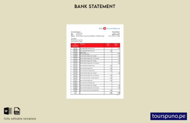 listo para imprimir plantilla de Excel de extracto bancario del Banco de Canadá