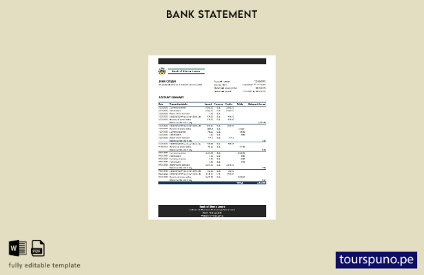 listo para imprimir plantilla de Excel de extracto bancario del Banco de Sierra