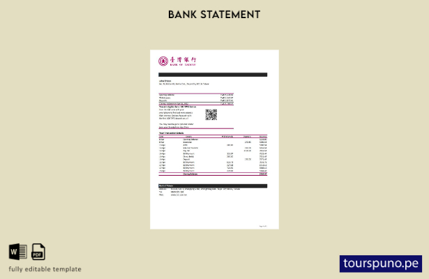 listo para imprimir plantilla de Excel de extracto bancario del Banco de Taiwán