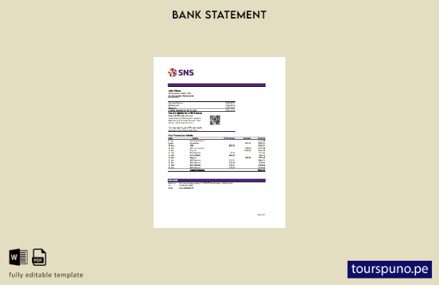 listo para imprimir plantilla de Excel de extracto bancario del SNS de los Paíse