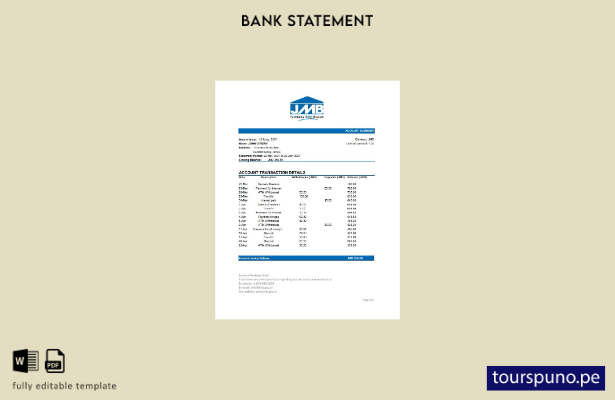 listo para imprimir plantilla de Excel de extracto bancario hipotecario de Jamai