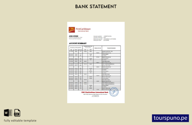 listo para imprimir plantilla de Excel de extracto bancario internacional del Pr