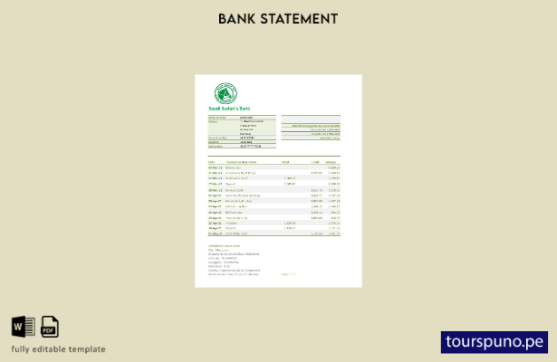 listo para imprimir plantilla de Excel de extracto bancario saudita sudanés de S