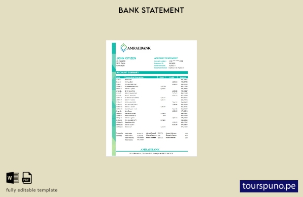 listo para imprimir plantilla de Excel del extracto bancario de Azerbaiyán Amrah