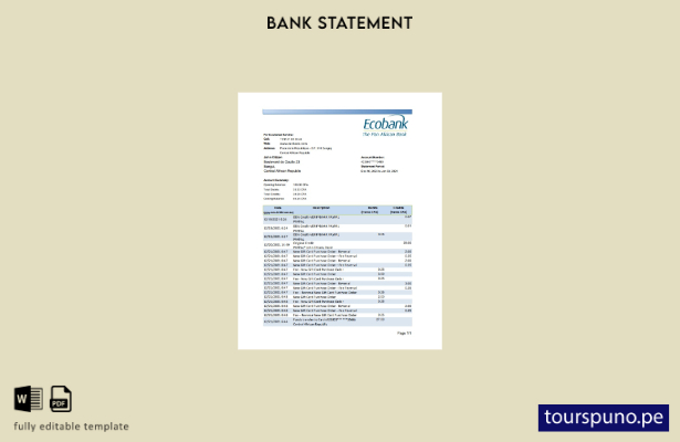 listo para imprimir plantilla de Excel del extracto bancario de Ecobank de la Re