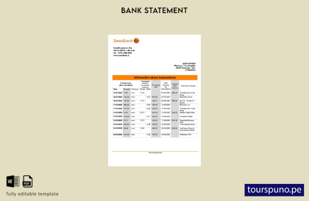 listo para imprimir plantilla de Word   estado de cuenta de Lituania Swedbank