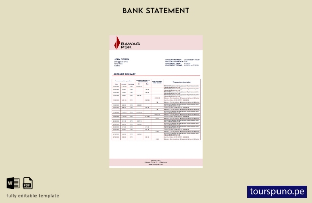 listo para imprimir plantilla de Word   extracto bancario BAWAG PSK de Austria