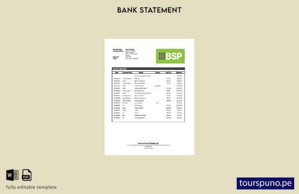 listo para imprimir plantilla de Word   extracto bancario BSP de Papua Nueva Gui