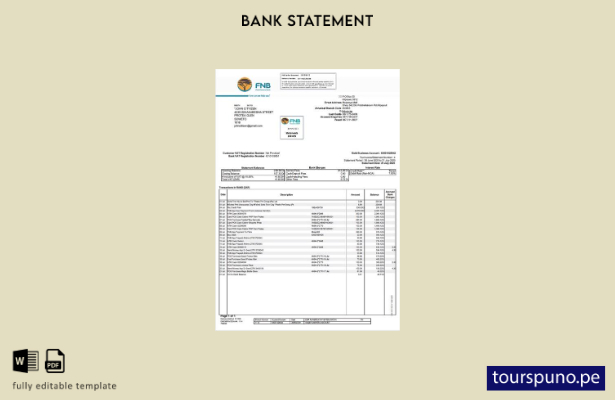 listo para imprimir plantilla de Word   extracto bancario FNB de Sudáfrica