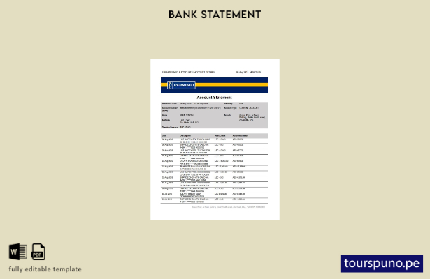 listo para imprimir plantilla de Word   extracto bancario NBD de los Emiratos Ár