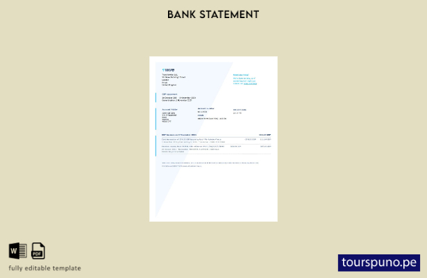 listo para imprimir plantilla de Word   extracto bancario Wise del Reino Unido