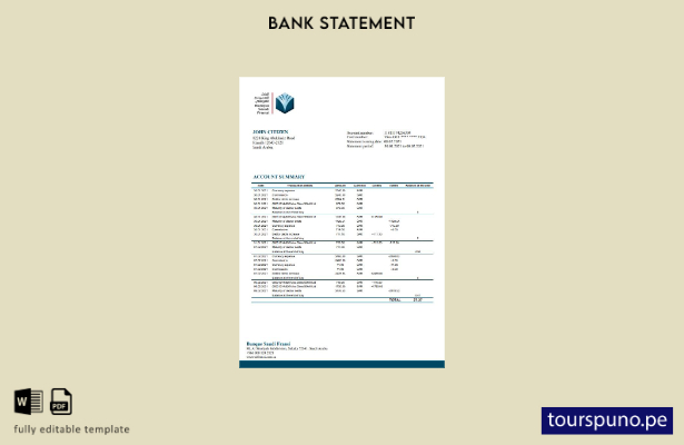 listo para imprimir plantilla de Word   extracto bancario de Arabia Saudita Banq