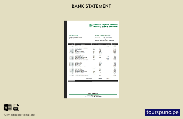 listo para imprimir plantilla de Word   extracto bancario de Bangladesh Agrani 1