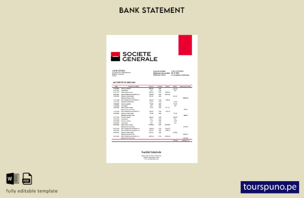 listo para imprimir plantilla de Word   extracto bancario de France Société Géné