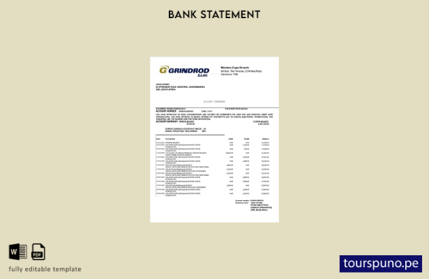 listo para imprimir plantilla de Word   extracto bancario de Grindrod de Sudáfri