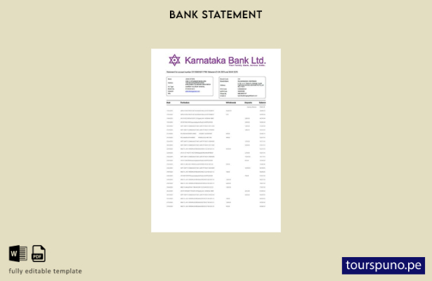 listo para imprimir plantilla de Word   extracto bancario de Karnataka de India