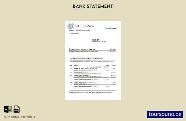 listo para imprimir plantilla de Word   extracto bancario de Mediobanca de Itali