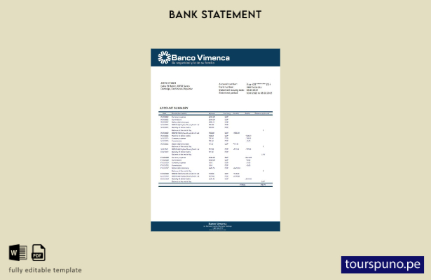 listo para imprimir plantilla de Word   extracto bancario del Banco Vimenca de R