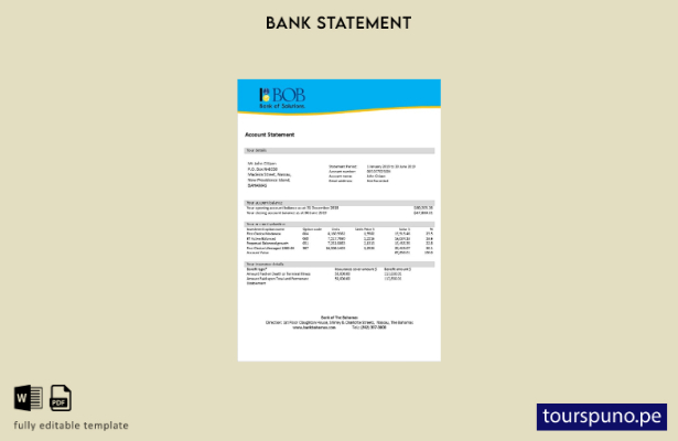 listo para imprimir plantilla de Word   extracto bancario del Banco de las Baham