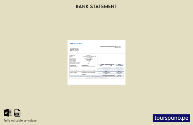 listo para imprimir plantilla de Word   extracto bancario helénico de Chipre