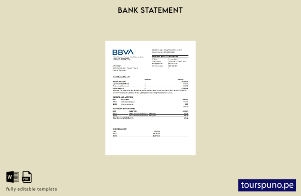 listo para imprimir plantilla de excel de extracto bancario de Venezuela BBVA