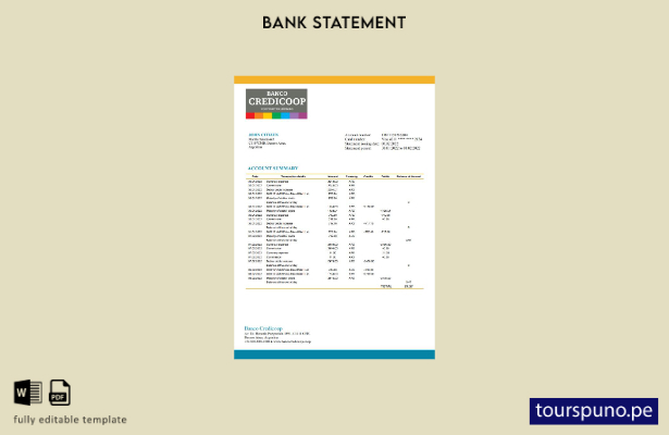 listo para imprimir plantilla de extracto bancario de Argentina Banco Credicoop