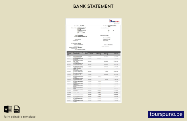 listo para imprimir plantilla de páginas de Word de extracto bancario RBL de Ind