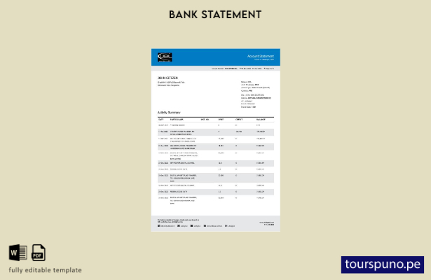 listo para imprimir plantilla de páginas de Word de extracto bancario UBL de Pak