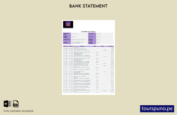 listo para imprimir plantilla de páginas de Word de extracto bancario de Nigeria